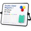 LiangSanXin lavagnetta Magnetica A4 Cancellabile a secco 21x30cm | doppia lavagna, doppia faccia cavalletto portatile antiscivolo, adatto per casa, ufficio e scuola, ideale per studenti