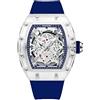 Gosasa Tonneau - Orologio da polso da uomo, alla moda, trasparente, analogico, con calendario, al quarzo, impermeabile, alla moda, da uomo, Blu, Moda