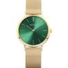 BERING 14134-338 Orologio da donna al quarzo, orologio da polso con cassa in acciaio inossidabile color oro da 34 mm e quadrante verde, cinturino in maglia milanese, vetro zaffiro, 3 ATM