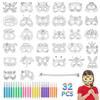Corpower Maschere Bambini Feste, 32 pezzi Maschere Animali Bambini con 32 Cavo Elastico e 24 Matite Colorate, Carta Maschera Bianca, Gadget Compleanno Bambini per Cosplay, Carnevale, Halloween, Natale