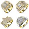 Magitaco 4 pezzi Anello Bling placcato in oro 18 carati con diamante simulato rosa Iced Out grande stella quadrata CZ Punky Rappers Anello Hip Hop cool per uomini, Metallo, lega.