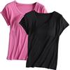 KonJim Confezione da 2 magliette da donna con reggiseno integrato, casual, a maniche corte, girocollo, tinta unita, imbottite, comode, elasticizzate, per yoga, palestra, pigiama da donna, B-L., M