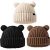 BEAHING Cappello Lavorato a Maglia 3 Pezzi Cappello Invernale Orsetto Simpatico Cappellino Morbido e Caldo con Risvolto Unisex con Orecchie da Orso Berretto con Teschio per Donne e Uomini Sci, Ciclismo