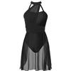 Hansber Vestito da Pattinaggio Artistico Donna con Chiffon Leotards Body Danza Classica Ballerina Abito da Ballo Latino Samba Rumba Nero M