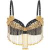 YiZYiF Reggiseno da Donna Paillettes Latino Danza del Ventre Reggiseno Top con Perle Push Up Crop Top per Discoteca Nero Taglia Unica