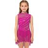 TiaoBug Vestito Danza Classica Ballerina Bambina Abito da Pattinaggio Artistico Senza Maniche Body Ginnastica Artistica Costume Danza Classica Samba Rumba Salsa Dancewear Rosa Caldo 11-12 Anni