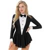 YiZYiF Abito da Pattinaggio Artistico Donna Leotards Vestito Danza Classica Smoking Body da Balletto Skater Ballerina Jazz Danza Moderna Samba Rumba Tango Costumi di Danza Nero XL