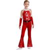 TiaoBug Costume Natalizio Bambina Jumpsuit Danza Ginnastica Artistica Natale Body Danza Classica con Manica a Braccio Abito da Babbo Natale Costumi Festa di Natale Carnevale Rosso 13-14 anni