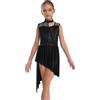 Alvivi Abito da Danza Moderna per Ragazza in Pizzo Floreale Vestito da Pattinaggio Artistico con Strass Abito da Ballo Lirico Balletto Ginnastica Saggio Dancewear Nero 11-12 Anni