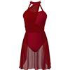 Alvivi Abito da Pattinaggio Artistico Donna Chiffon Leotards Body da Balletto Vestito Danza Classica Moderna in Rete Vestito da Ballo Senza Manica Samba Jazz Danza Borgogna M