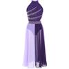 YiZYiF Abito da Pattinaggio Artistico per Bambina in Chiffon Vestito da Balletto Danza Lirica Classica Ballerina con Strass Abito da Latino Jazz Tango Samba Dancewear Viola 15-16 Anni