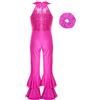 JEATHA Tuta Lucida da Danza Jazz per Bambina Ragazza Jumpsuit Paillettes con Copricapo Tuta da Balletto Balerina Spettacolo Teatrale Dancewear Rosa caldo 11-12 anni