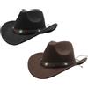 Boarle 2 cappelli classici in lana da cowboy per uomini e donne, autunno-inverno, stile occidentale, cappello in feltro con cinghia, design decorativo in zaffiro, per esterni (caffè+nero)