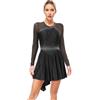 Oyolan - Body da danza e pattinaggio artistico, da donna, con strass, a maniche lunghe, per ginnastica, performance, taglia S-XXL, A nero, M