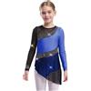 Freebily Vestito da Balletto Bambina Abito da Pattinaggio Artistico Body Danza Classica Ginnastica Ritmica Manica Lunga Vestito da Ballo Lirico Contemporaneo Samba Salsa Blu 9-10 Anni