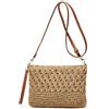 Elyebxj Borsa da Spiaggia in Paglia, Borse in Rafia da Donna, Borsa da Spiaggia Paglia con Motivo Riso Cavo Intrecciato a Mano, Tracolla e Cinturino a Doppia Tracolla Beige Summer