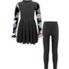 renvena Burkini Costume da Bagno da Bambina Musulmano Full Cover Costumi da Bagno islamici Manica Lunga Top + Pantaloni Protezione Solare Beachwear A Nero 13-14 Anni