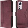 Bravoday Cover per Xiaomi 12 Lite, Flip Custodia in Pelle PU Portafoglio Custodia per Xiaomi 12 Lite, con Slot per Schede, Vino Rosso