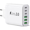 HONGYEE Caricatore USB C 52 W, alimentatore di rete a 6 porte, USB A e C, 52 W, 6 porte, blocco di ricarica rapido PD 3.0, compatibile con iPhone 12/13/14/15/16/17 Pro Max/Samsung/Cellulari/Tablet