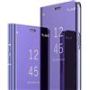 COTDINFOR Compatibilità con Apple iPhone 16 Plus Custodia Antiurto Libero Stand Clear View Cases Flip Cavalletto Pieghevole Paraurti Protettiva Bumper Cover per iPhone 16 Plus Mirror Purple MX.