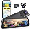 Inefala Dashcam 4K+1080P Specchietto con WiFi/GPS/Control APP,9.66'' Schermo Tattile Dash Cam Auto Specchietto Retrovisore,Dashcam Auto Fronte Retro con Sensore G,Scheda SD 64G,ADAS,Registrazione Loop