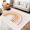 UUZEAI Tappeto rosa arcobaleno 60x90 cm per camera da letto delle ragazze, grande tappeto boho antiscivolo lavabile per ingresso cameretta, ultra sottile