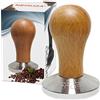 NEOUZA Pressino per caffè espresso da 58 mm con manico in legno e base piatta in acciaio inox. Adatto per macchine del gruppo E61
