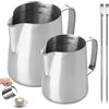 Vaileal Set di 2 bricco per latte in acciaio inox, 350 ml e 600 ml, con marcatori di misurazione e penna, per cappuccino, espresso e barista