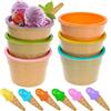 LTHERMELK Set di 6 bicchieri da gelato riutilizzabili con paletta, in plastica, color caramella (giallo, blu, verde, arancione, rosa, viola)