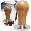 NEOUZA Barista - Caffettiera per caffè espresso, 51 mm, manico in legno 304, base piatta in acciaio inox 304, adatta per porta filtro Delonghi EC680/EC685 da 51 mm