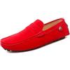 Ninepointninetynine Mocassini da uomo punta rotonda in pelle scamosciata Vamp Penny Driving mocassini comodi flessibili tacco piatto moda casual slip on, Rosso, 42 2/3 EU