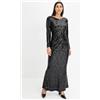 FREEMANS Abito Mermaid Paillettes Nero Manica Lunga Girocollo Lungo (fmn80-8)