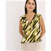 FREEMANS Top Smanicato Con Stampa Animalier Zebra Verde V-Neck (fmn75-17)