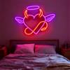 DAKABUKA Angel Devil Heart Neon Signs Pink Orange Heart Led Sign for Wall Decor Love Neon Sign Wedding Neon Sign for Home Party Decor Living Room Bedroom Valentine Girl Gifts