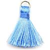 Duories 50 mini ciondoli a nappa, 2 cm, setosi con frange dritte, nappa per orecchini, borse, segnalibri, accessori fai da te, colore blu cielo
