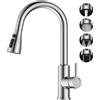 SREWOHS PRO Rubinetto Lavello Cucina, Miscelatore con Estraibile, 4 Modalità,Rotazione a 360°,Flessibile,Arco alto(187mm),Alta Pressione,1 foro,G3/8,Maniglia singola Acciaio inox Rubinetti,Nichel