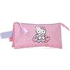 Hello Kitty Hearts & Dots, astuccio scolastico, a tracolla, realizzato in poliestere, Rosa, Astuccio triplo