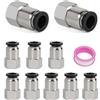 EFUTURETIME 10 x Connettore Pneumatico 8mm Raccordo Pneumatico G1/4 BSP Femmina Filettatura, PCF8-02 Adattatore per Tubo Pneumatico con Nastro in Teflon