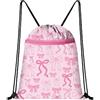 Larfraecy 1 borsa con coulisse con fiocco rosa leggera e di grande capacità per ragazze borsa da nuoto e palestra borsa con coulisse per bambini adulti viaggio picnic sport escursionismo palestra