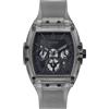 Guess Orologio da uomo casual Tonneau Diamond 43 mm - quadrante nero cassa e bracciale in acciaio inox, grigio, Cinturino