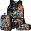 Wnbucioht Zaino 3 in 1 per bambini e ragazzi, con borsa termica per il pranzo, portapenne, set di borse per la scuola, Trattore cartoni animati, Taglia unica, Set di zaini per la scuola