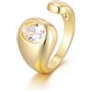 Gamtic Anello aperto regolabile in oro per donne - 14k placcato oro, spesso, a goccia lacrimante con zirconia, anello in argento ipoallergenico, impermeabile, gioiello alla moda, anello in oro, regalo