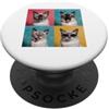 Siamese Kitten Lover PS Siamese Pet Face Portrait Photobooth con occhiali da sole PopSockets PopGrip Adesivo