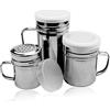 HOMSPE Confezione da 3 bottiglie in acciaio inox con manici e coperchi, shaker per spezie in polvere, zucchero, popcorn, saliera, 3 misure