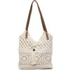 Faticenic Borsa tote lavorata a maglia Borsa tote lavorata a maglia beige, nuova da spiaggia all'uncinetto 2026, tracolla intrecciata in cotone di capacità con nappa per le vacanze estive