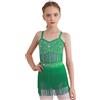Yiesvsov Bambina Vestito per Danza Latina per Ragazze Vestito Ballo Latino con Nappe da Danza Latina Ragazze Abito da Ballo Latino Americano Verde 5-6 Anni
