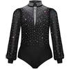 Zaldita Abito da Ballo Latino per Bambino con Strass Body da Danza Classica Standard Leotard da Ginnastica Balletto Bodysuit da Pattinaggio Artistico Valzer Salsa Rumba Nero 11-12 anni