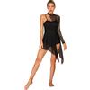 TTAO Abito da donna per pattinaggio artistico, a maniche lunghe, in pizzo, patchwork, elegante body da danza con gonna piegata, concorrenza, bordeaux, L