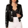 Fjquamitix Elegante giacca da donna con paillettes, cardigan corto a maniche lunghe aperto sul davanti con glitter, coprispalle scintillante per ospiti di nozze, feste e abbigliamento casual, Nero , XL