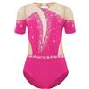 Yiesvsov Bambina Tuta Da Ginnastica Maniche Corte Costume Da Ginnastica Glitter Pattinaggio Artistico Body Completo Tuta Balletto Body Costume Danza Rosa acceso 13-14 anni